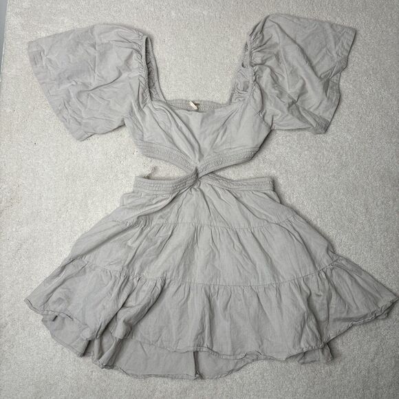 Free‎ People Dress Womens Medium Beige Cross Of Sunlight Mini Boho Square Neck - Picture 1 of 16